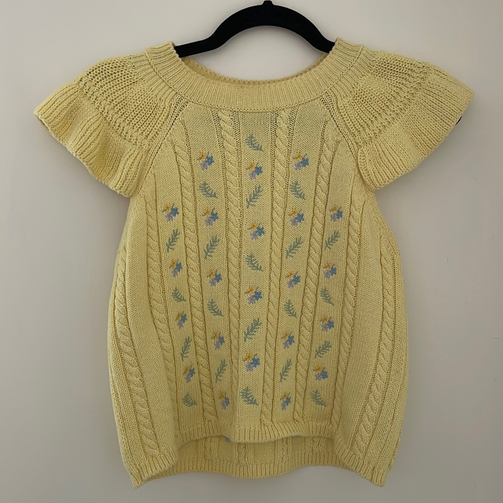 Floral flutter sleeve cropped sweater from ZARA